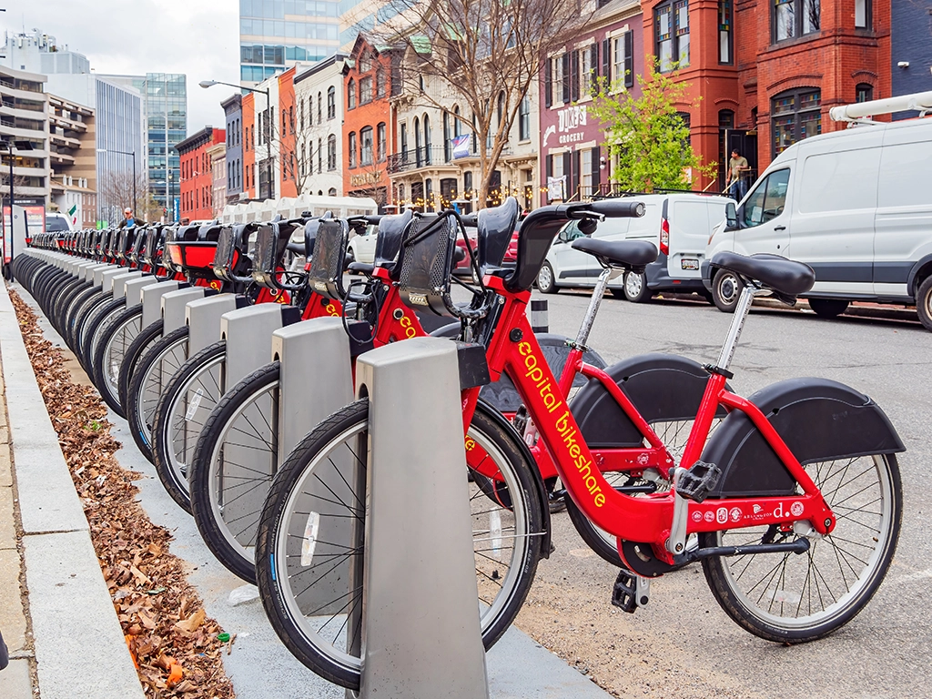 row of rental bikes capital bikeshare
